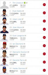 Fanduel MLB Lineup 5/30