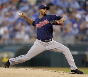 Cleveland Indians starting pitcher Danny Salazar throws during the first inning of a baseball game against the Kansas City Royals, Wednesday, Sept. 18, 2013, in Kansas City, Mo. (AP Photo/Charlie Riedel)