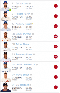 Fanduel MLB Lineup 7/30
