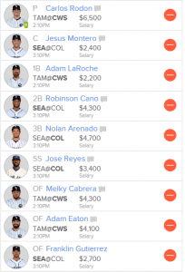 Fanduel MLB Lineup Early Only 8/5